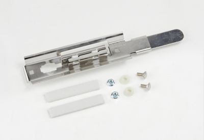 Stainless steel latch for model 955 doors. Includes felt backer tape and fasteners. Latches for 955 doors have a longer slide than those for model 944 doors. If you are unsure of which model door you have, visit the 'Which Model is My Door' page for help.